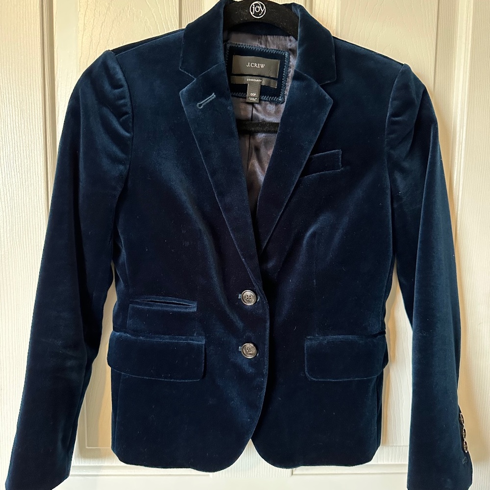 J Crew Navy Velvet Blazer 00P Petite